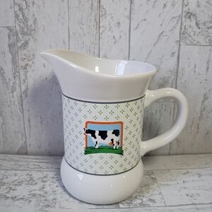 Vintantage White and Green Cow Print Pitcher Cottagecore Farmcore Lovely